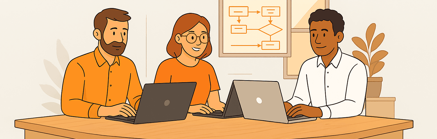 Team collaborating at a desk